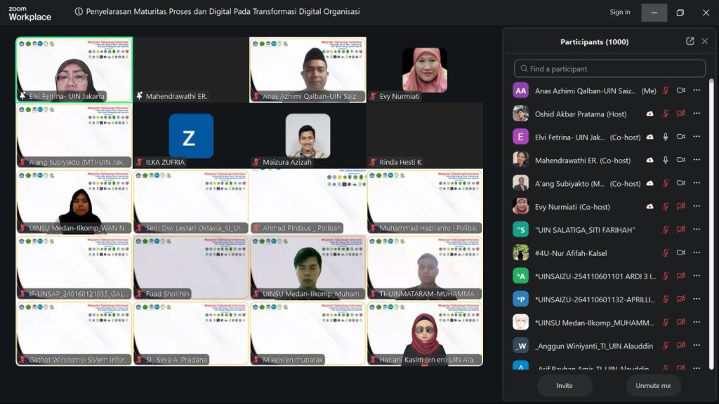 Prodi MTI UIN Jakarta dan Informatika UIN Saizu Purwokerto Sukses Gelar Webinar Nasional #8, Bahas Maturitas Proses Bisnis dan Transformasi Digital